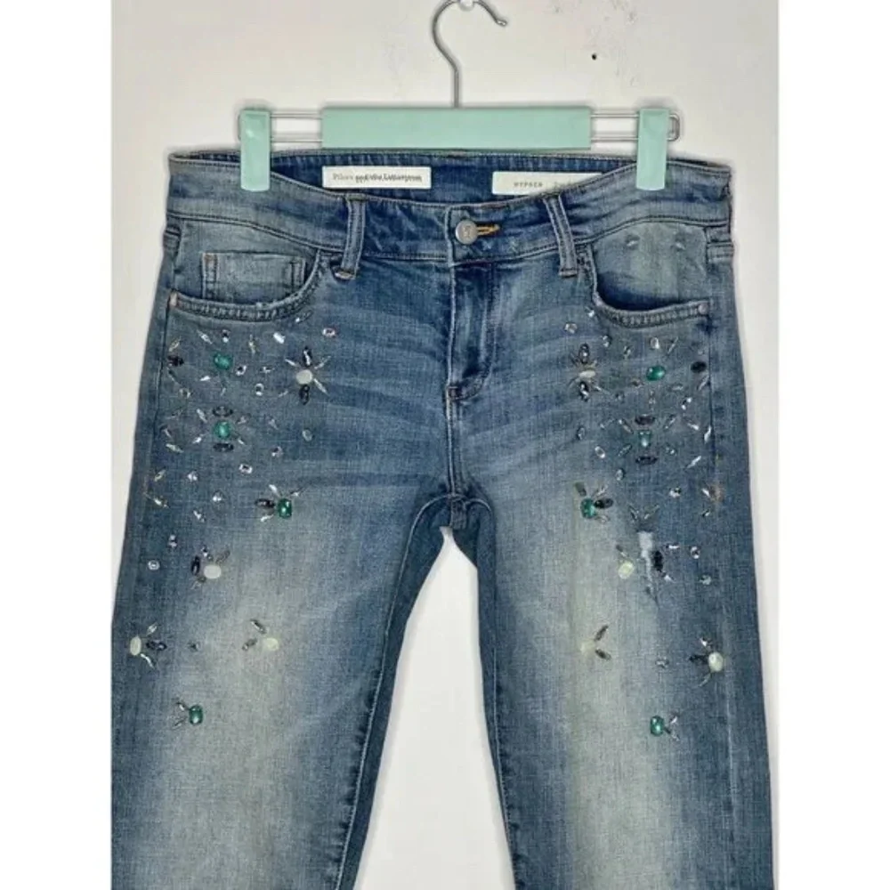 Anthropologie Pilcro Hyphen Bejeweled Rhinestone Jeans 26 - Picture 3 of 8